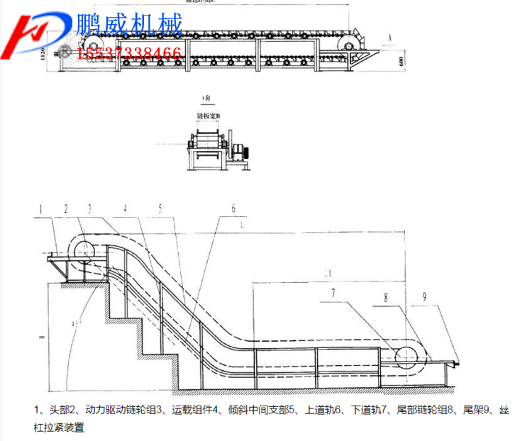 倾斜型爬坡链板输送机